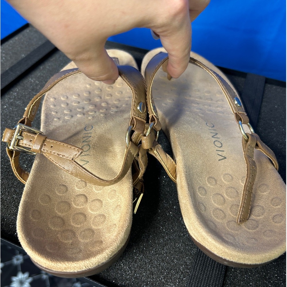 Vionic Women Brown Kirra Backstrap Tan Leather Thong Sandal Sz 7 Cushion Comfort - Picture 10 of 12